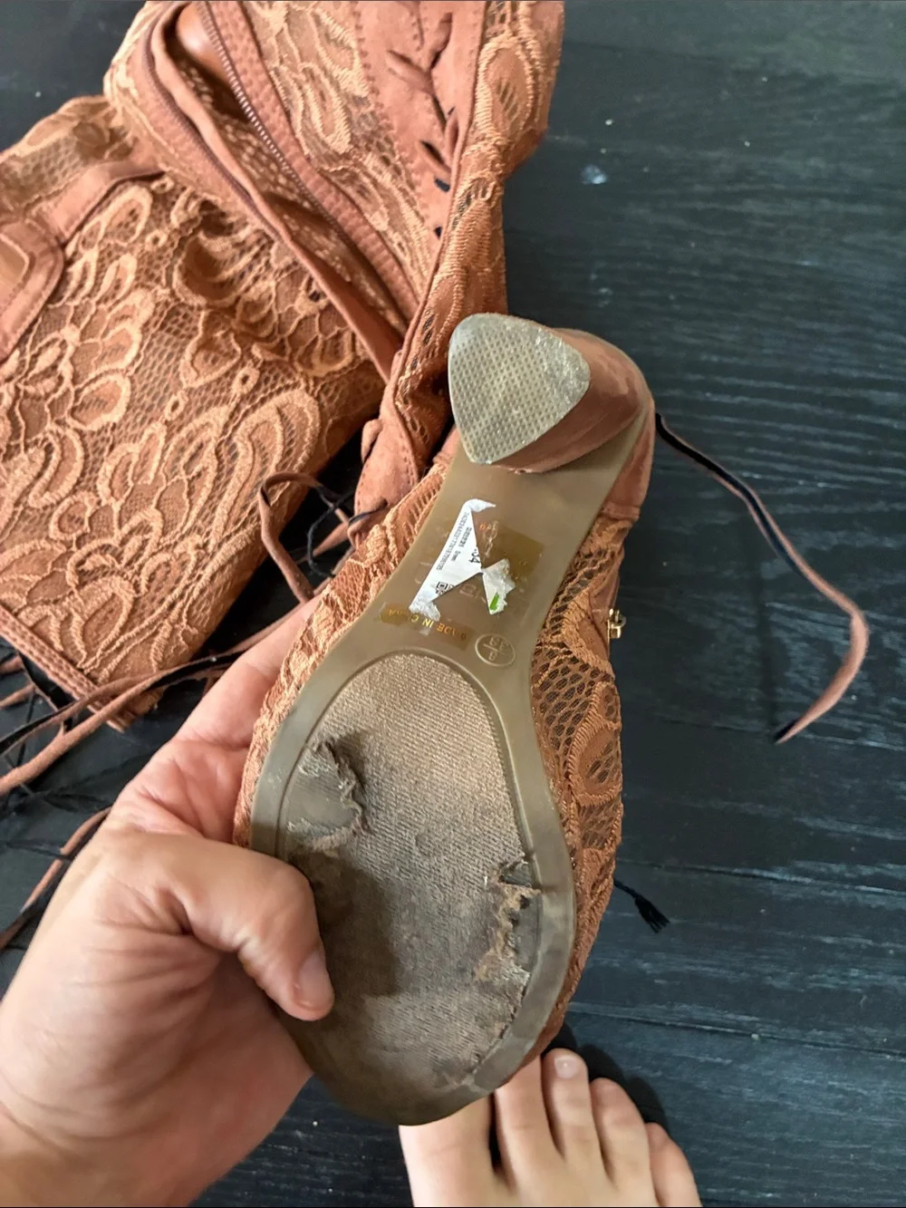BAMBOO Lace Peep-Toe Boots - Copper Brown